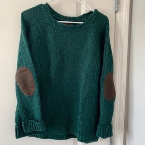Green Sweater with Brown Elbow Pads